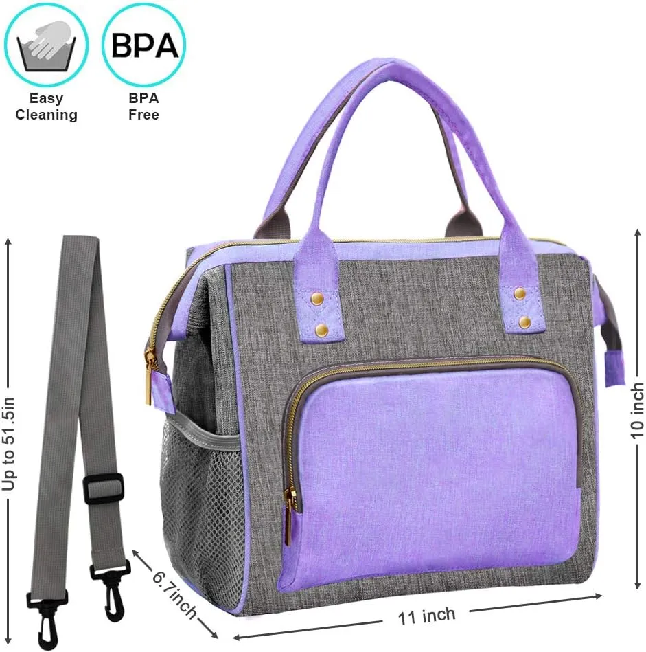IDEATECH Lunch Bags for Women, Insulated Lunch Bag for men, Large Reusable Tote Bag, Leakproof Cooler Lunch Bags for Work, Cute Reusable Lunch Bags, Womens Lunch Bag for Office Picnic(Purple)