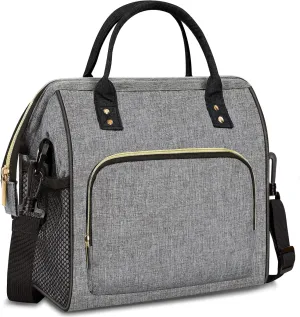 IDEATECH Lunch Bags for Women Insulated, Lunch Cooler Bag for Work, Leak Proof Large Lunch Tote Bag, Lunch Bag with Adjustable Shoulder Strap for Office/Picnic/Fishing/Beach(Grey)