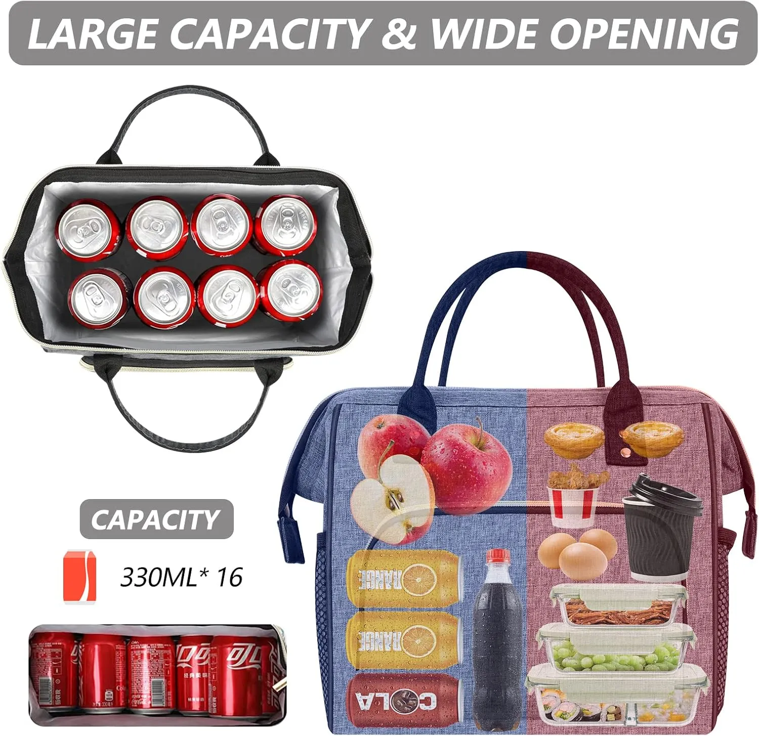 IDEATECH Lunch Bags for Women Insulated, Lunch Cooler Bag for Work, Leak Proof Large Lunch Tote Bag, Lunch Bag with Adjustable Shoulder Strap for Office/Picnic/Fishing/Beach(Grey)
