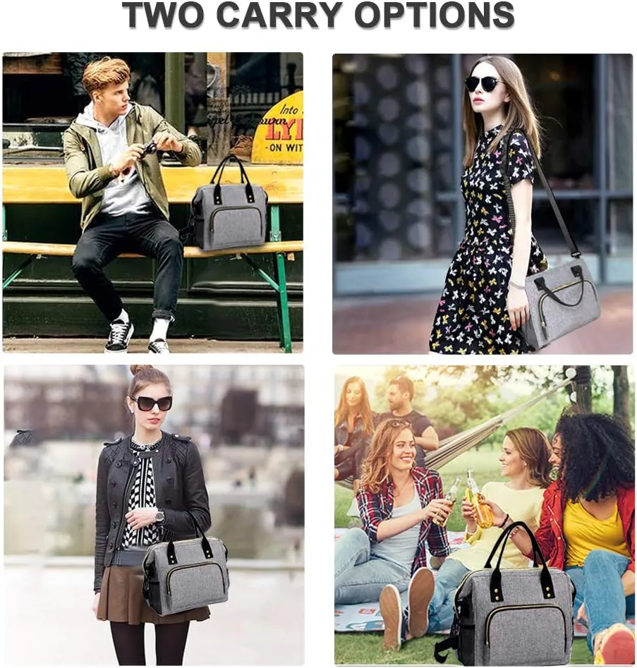 IDEATECH Lunch Bags for Women Insulated, Lunch Cooler Bag for Work, Leak Proof Large Lunch Tote Bag, Lunch Bag with Adjustable Shoulder Strap for Office/Picnic/Fishing/Beach(Grey)