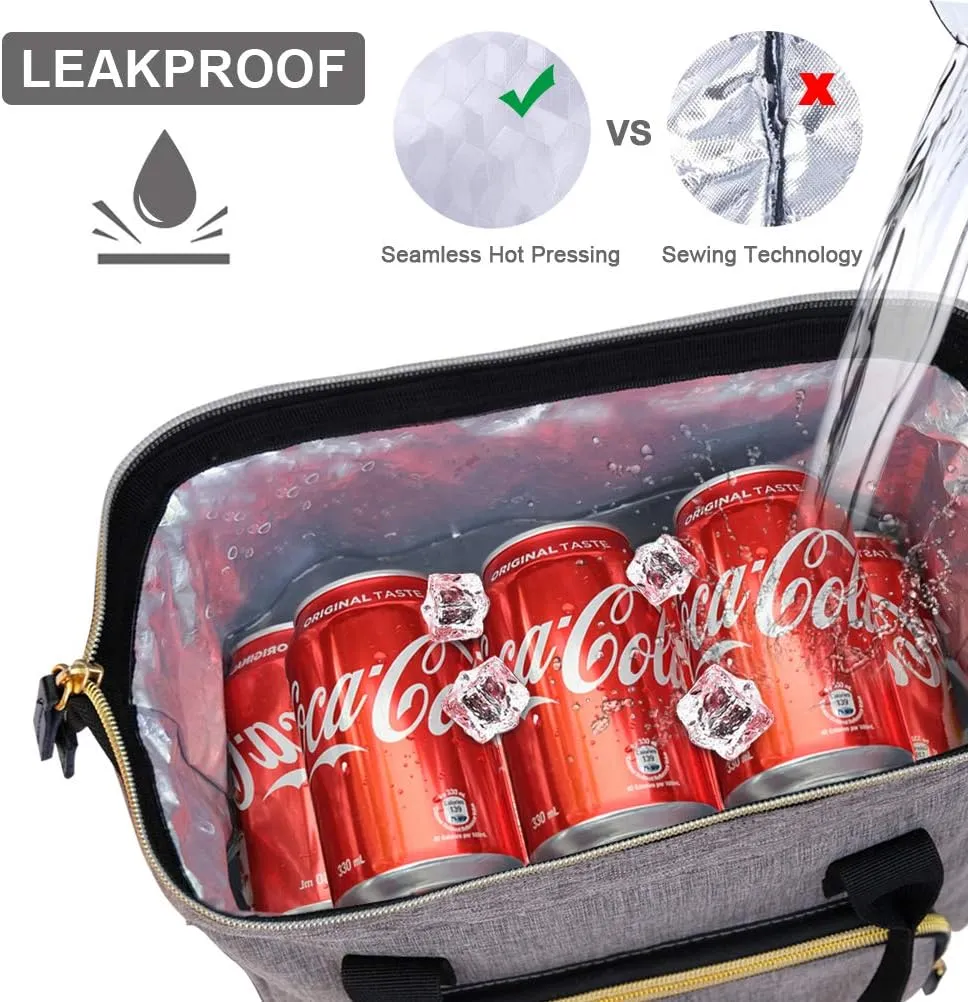 IDEATECH Lunch Bags for Women Insulated, Lunch Cooler Bag for Work, Leak Proof Large Lunch Tote Bag, Lunch Bag with Adjustable Shoulder Strap for Office/Picnic/Fishing/Beach(Grey)