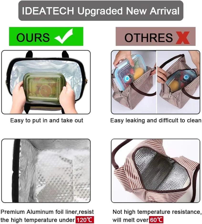 IDEATECH Lunch Bags for Women Insulated, Lunch Cooler Bag for Work, Leak Proof Large Lunch Tote Bag, Lunch Bag with Adjustable Shoulder Strap for Office/Picnic/Fishing/Beach(Grey)