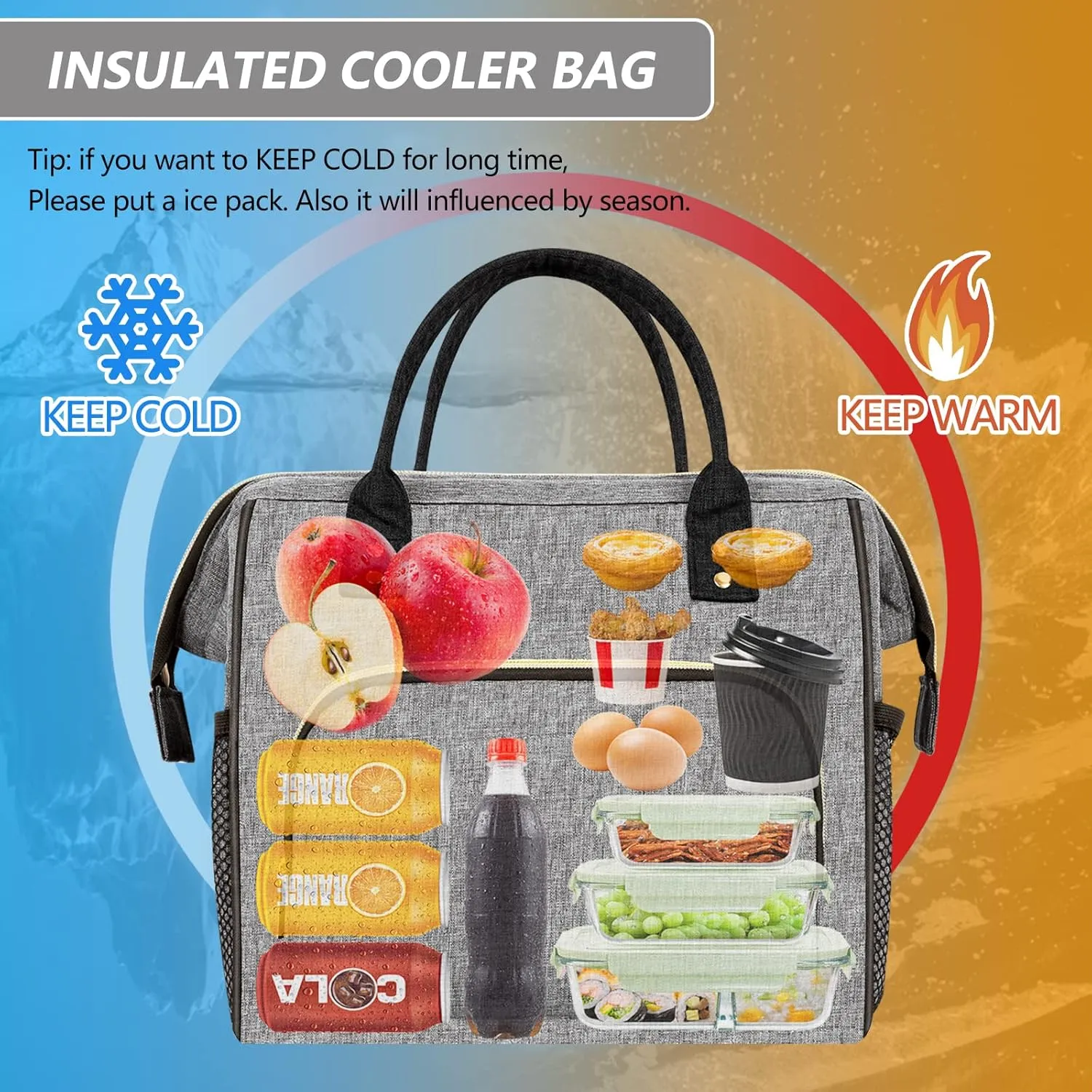 IDEATECH Lunch Bags for Women Insulated, Lunch Cooler Bag for Work, Leak Proof Large Lunch Tote Bag, Lunch Bag with Adjustable Shoulder Strap for Office/Picnic/Fishing/Beach(Grey)