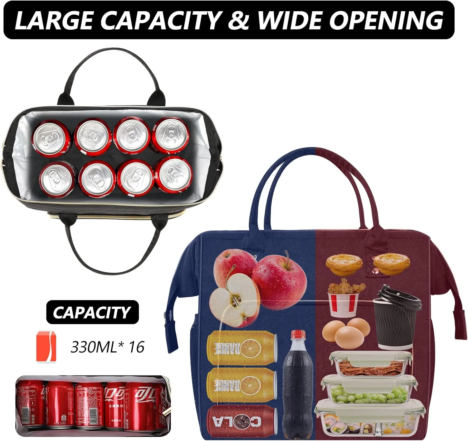 IDEATECH Lunch Box for Men, Insulated Lunch Bag, Leak Proof Lunch Cooler Bag Insulated for Work, Black Lunch Tote Bags Women with Adjustable Shoulder Strap(Black)