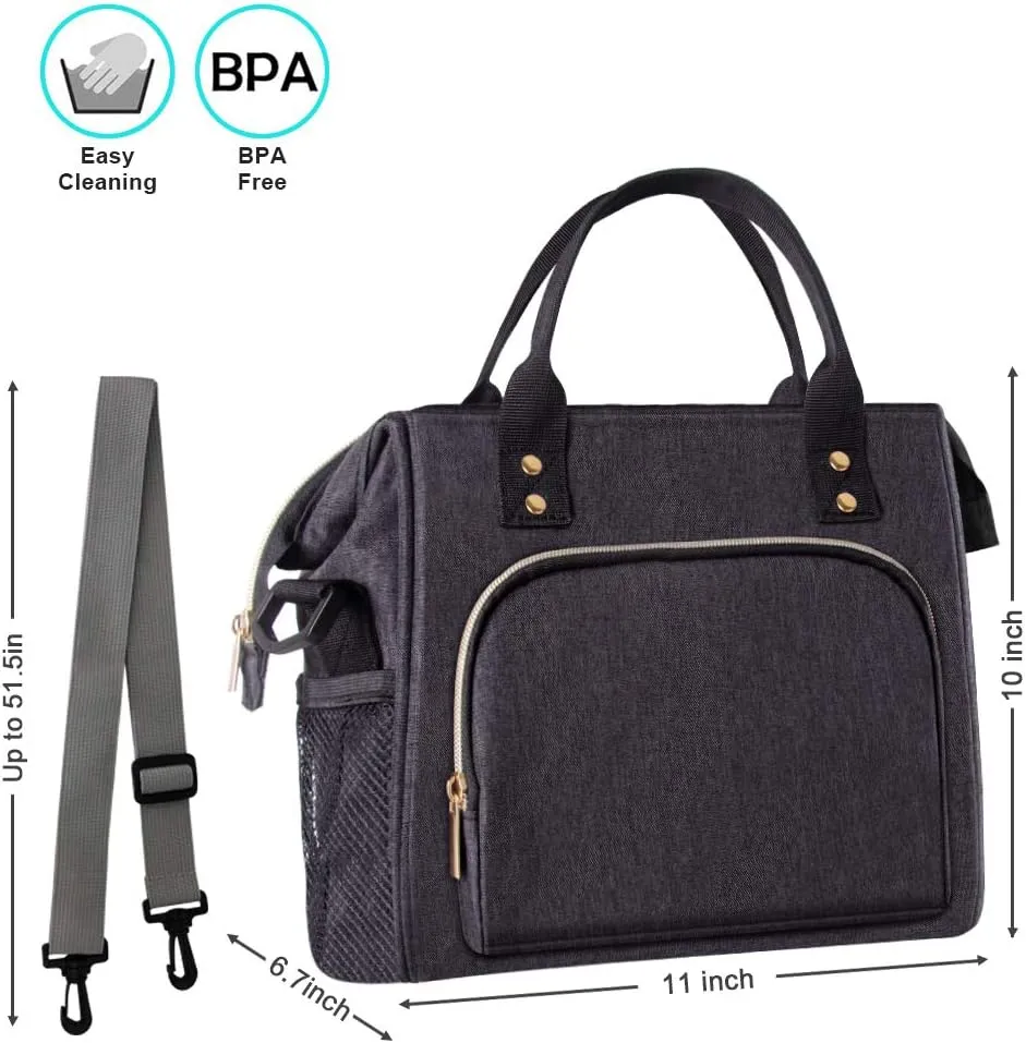 IDEATECH Lunch Box for Men, Insulated Lunch Bag, Leak Proof Lunch Cooler Bag Insulated for Work, Black Lunch Tote Bags Women with Adjustable Shoulder Strap(Black)