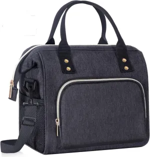 IDEATECH Lunch Box for Men, Insulated Lunch Bag, Leak Proof Lunch Cooler Bag Insulated for Work, Black Lunch Tote Bags Women with Adjustable Shoulder Strap(Black)