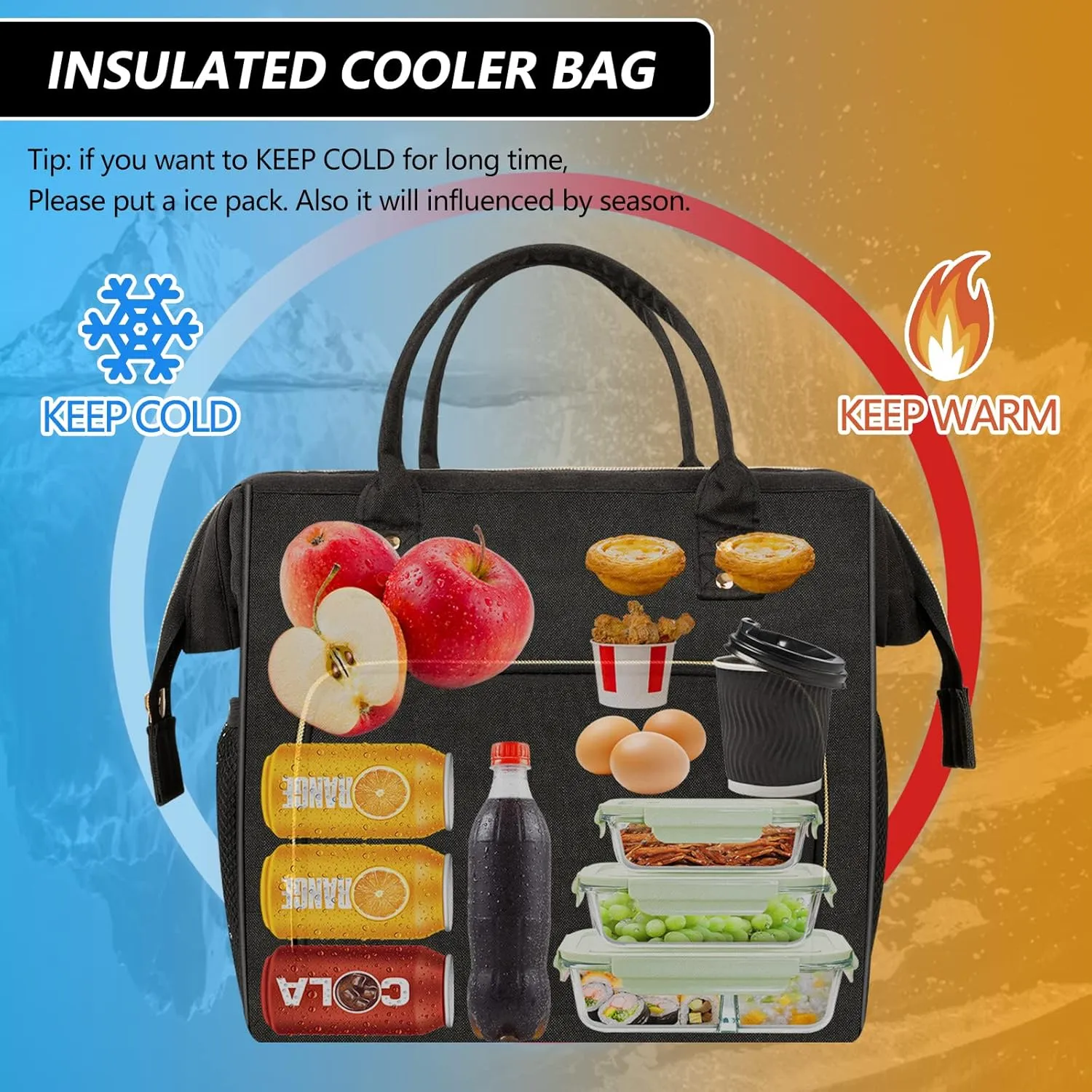 IDEATECH Lunch Box for Men, Insulated Lunch Bag, Leak Proof Lunch Cooler Bag Insulated for Work, Black Lunch Tote Bags Women with Adjustable Shoulder Strap(Black)