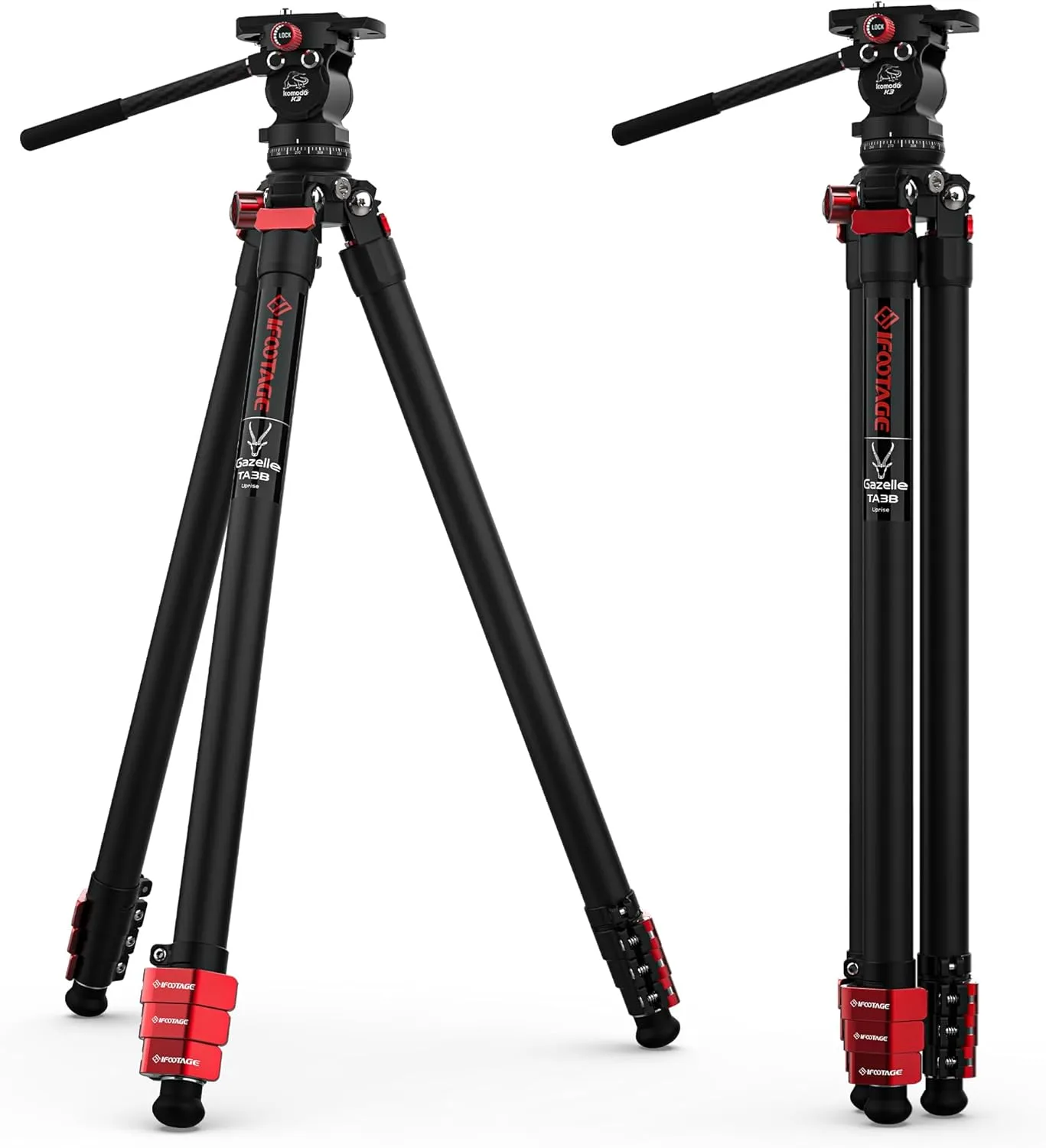 IFOOTAGE Tripod Kit, 62" Aluminum Tripod with Fluid Head, Lightweight Camera Tripod Kit, Portable Travel Tripod Kit, Compatible with Sony Canon Nikon SLR Camera - Gazelle TA3B K3