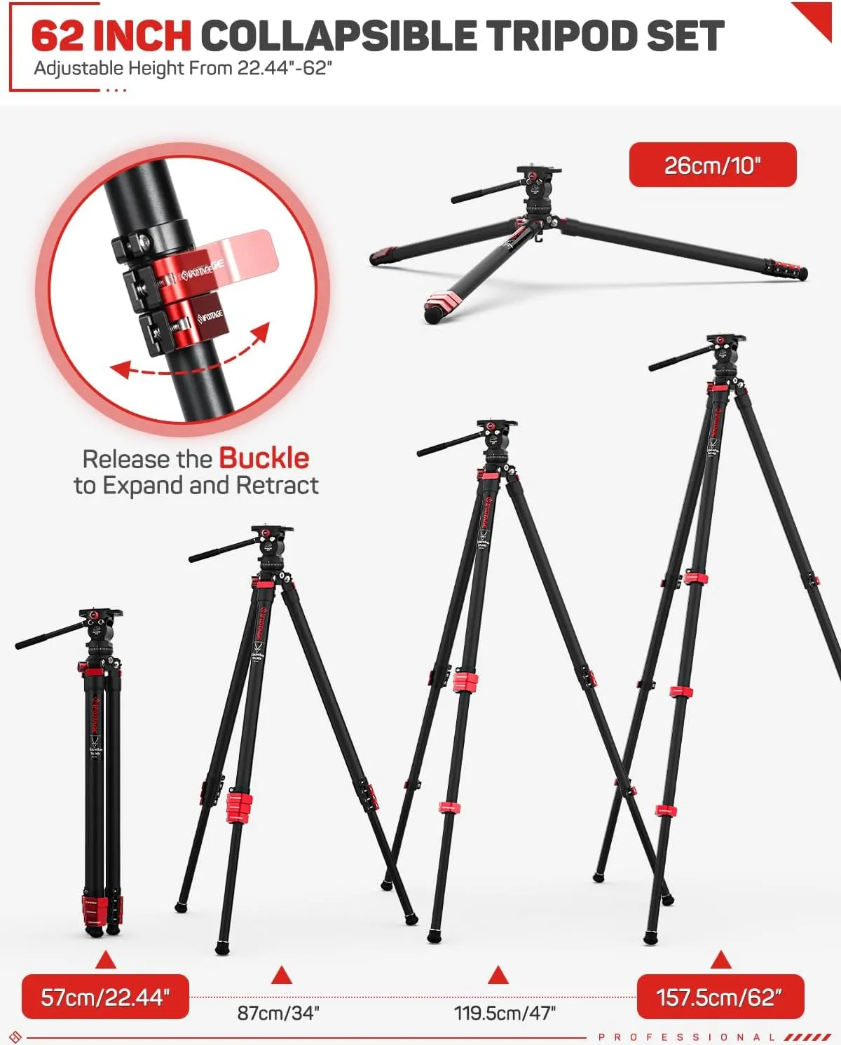 IFOOTAGE Tripod Kit, 62" Aluminum Tripod with Fluid Head, Lightweight Camera Tripod Kit, Portable Travel Tripod Kit, Compatible with Sony Canon Nikon SLR Camera - Gazelle TA3B K3