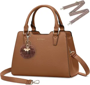 IGOLUMON Women's Top-Handle Handbags PU Vegan Leather Satchel Purses for Women Designer Tote Purse Handbag with Cute Pompom