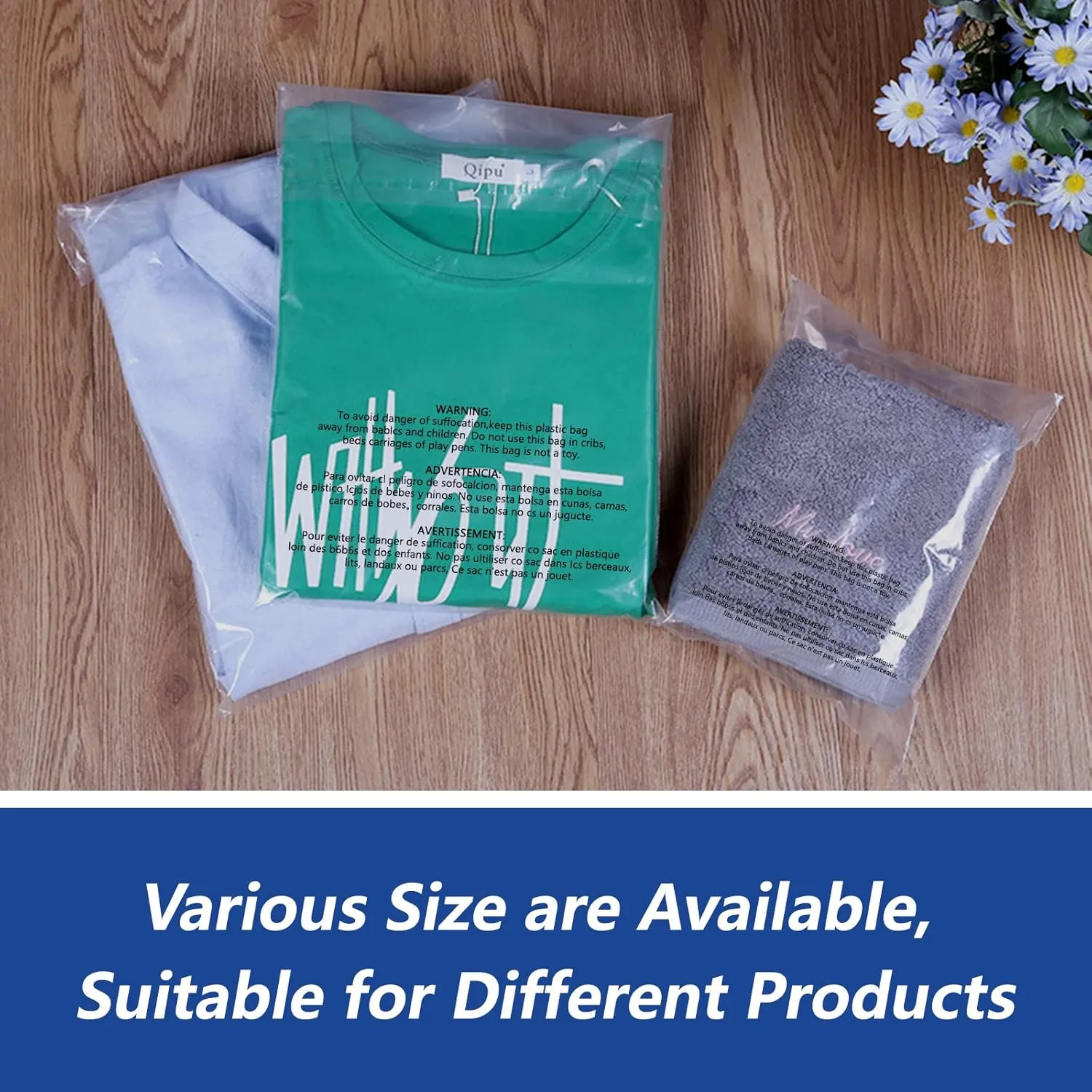 iMailer - 100 Count - 12" x 15" Clear Plastic Poly Bags with Suffocation Warning for Clothing, T-Shirts,Shipping, Packaging -Resealable Adhesive,Not Strong