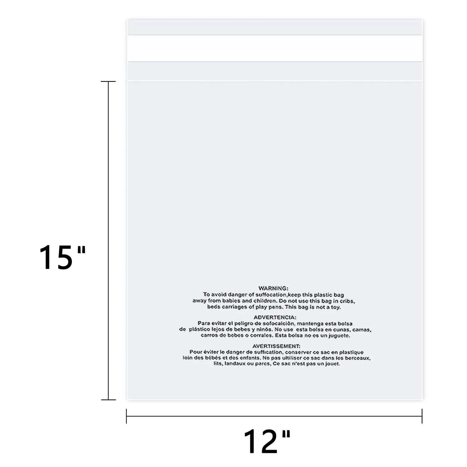 iMailer - 100 Count - 12" x 15" Clear Plastic Poly Bags with Suffocation Warning for Clothing, T-Shirts,Shipping, Packaging -Resealable Adhesive,Not Strong