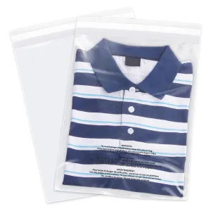 iMailer - 100 Count - 12" x 15" Clear Plastic Poly Bags with Suffocation Warning for Clothing, T-Shirts,Shipping, Packaging -Resealable Adhesive,Not Strong