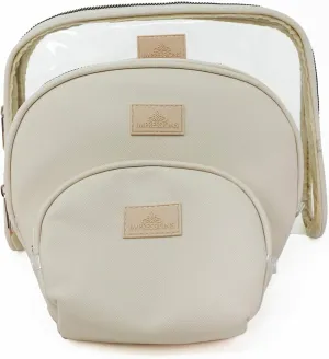 Impressions Vanity Havana Arch 3 pieces Zippered Travel Makeup Bag Set, Waterproof Faux Leather Traveling Cosmetic Pouches, and Large Clear Toiletry Bag for Women (Beige)