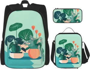 Indoor cartoon potted green plants Large capacity durable school bag   pencil case   lunch bag, accompany your children to study happily every day