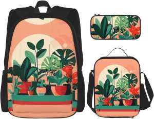 Indoor potted green plants Large capacity durable school bag   pencil case   lunch bag, accompany your children to study happily every day