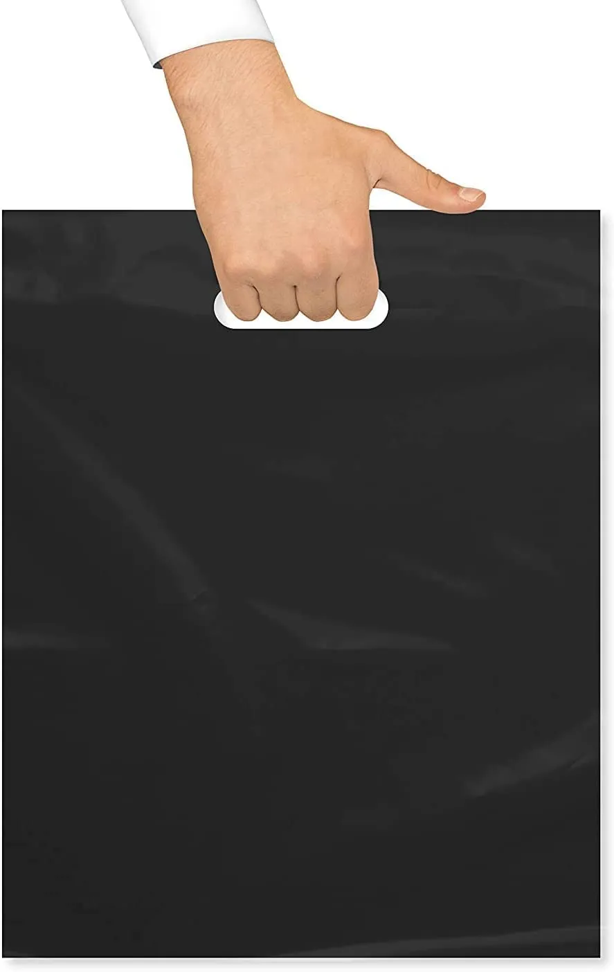 Infinite Pack Plastic Bag with Die Cut Handle Bag 16" x 18" Black Plastic Merchandise Bags 100 Pack for Retail, Gifts, Trade Show and More