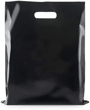 Infinite Pack Plastic Bag with Die Cut Handle Bag 16" x 18" Black Plastic Merchandise Bags 100 Pack for Retail, Gifts, Trade Show and More