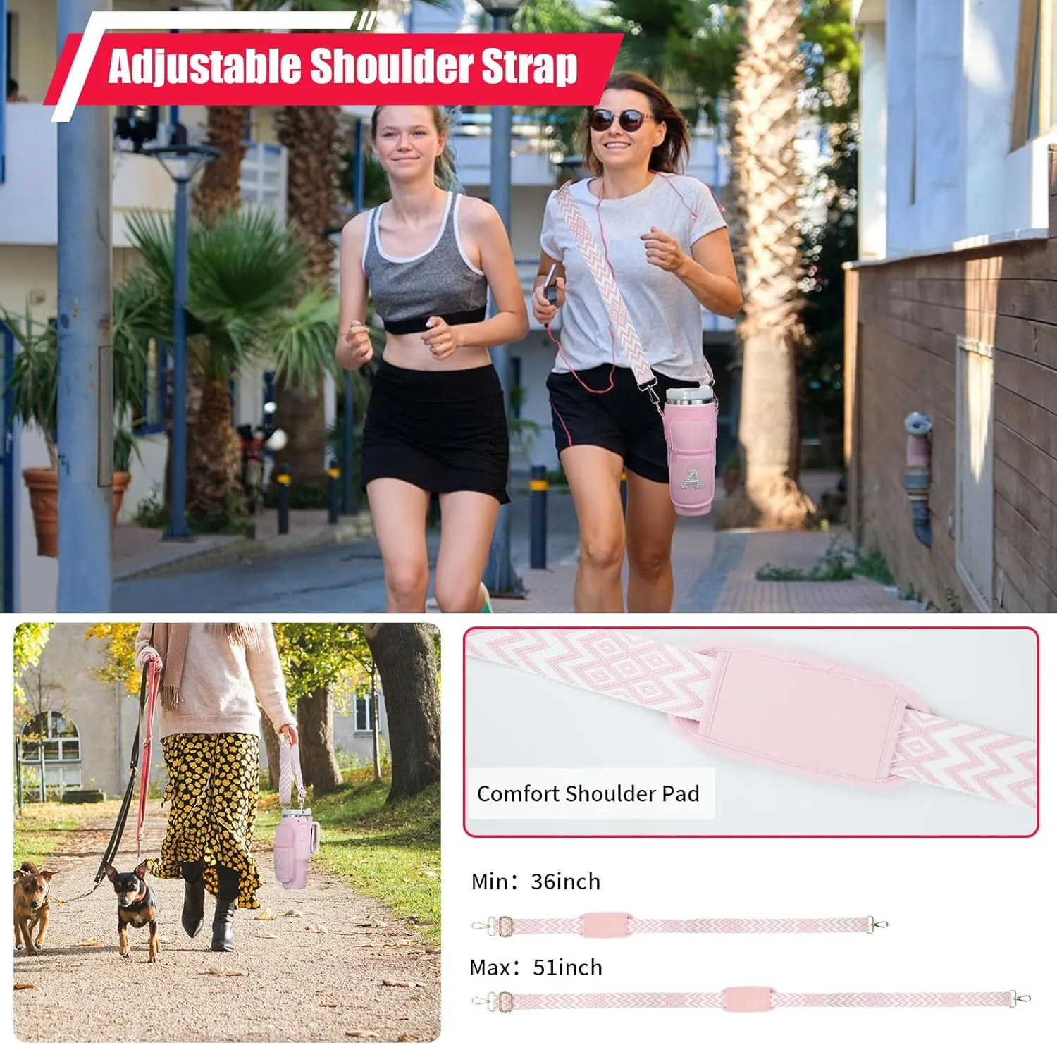 Initial A-Z Water Bottle Carrier Bag with Strap for Stanley 40 oz Tumbler, Personalized Water Bottle Holder Pouch with Pearl Letter Phone Pocket for Stanley Cup Accessories Custom Gift for Women Girls