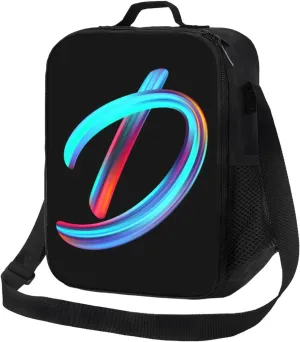 Initial Lunch Bag for Boys/Grils/Youth, Waterproof Reusable Portable Lunch Tote for Students, Colorful Men Women Lunch Box, Thermal Cooler Bag for Work, Travel, Picnic, Rainbow Letter D