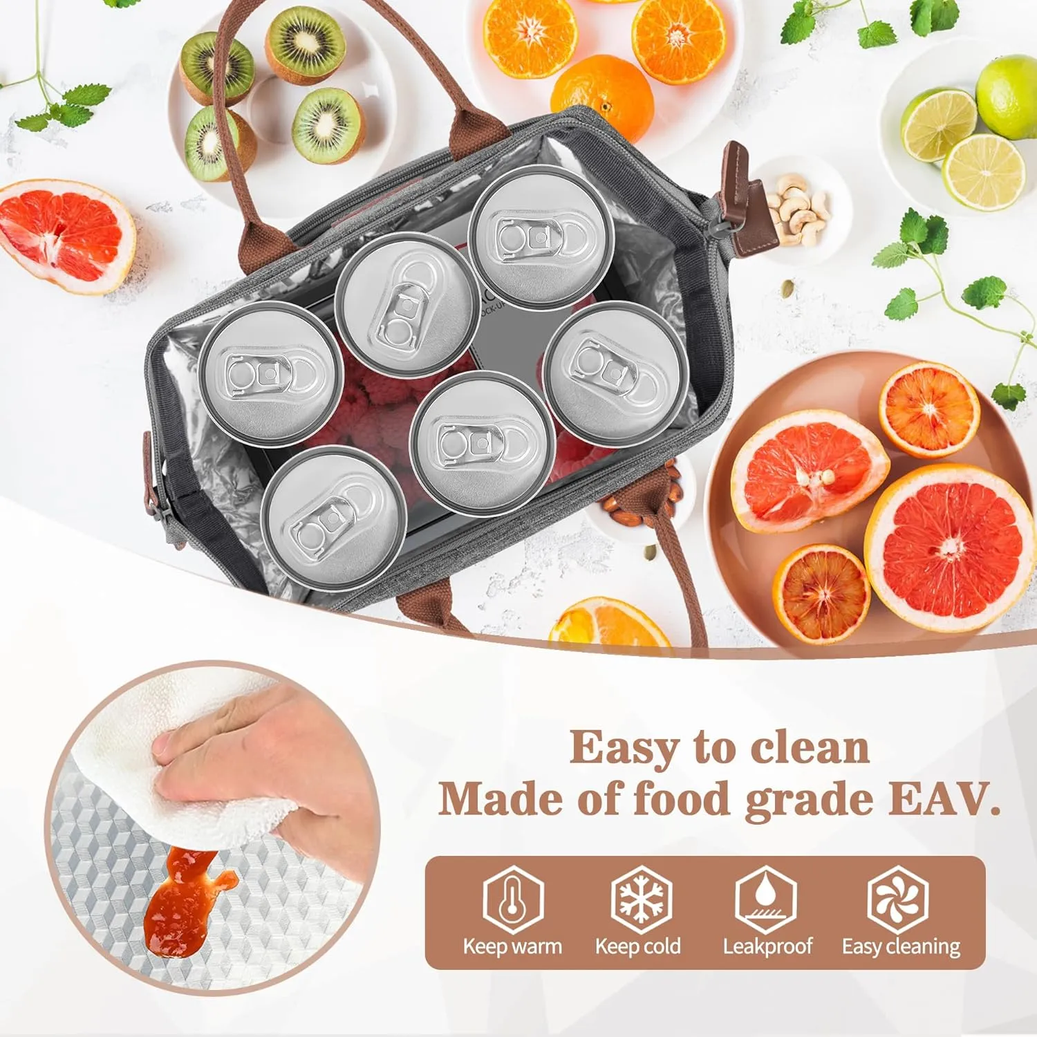 Initial Lunch Bag Women Insulated Lunch Box Wide-Open Lunch Tote Bag Large Drinks Holder Durable Nylon Thermal Snacks Organizer for Work, Travel, Picnic Personalized Gifts for Women/Teacher