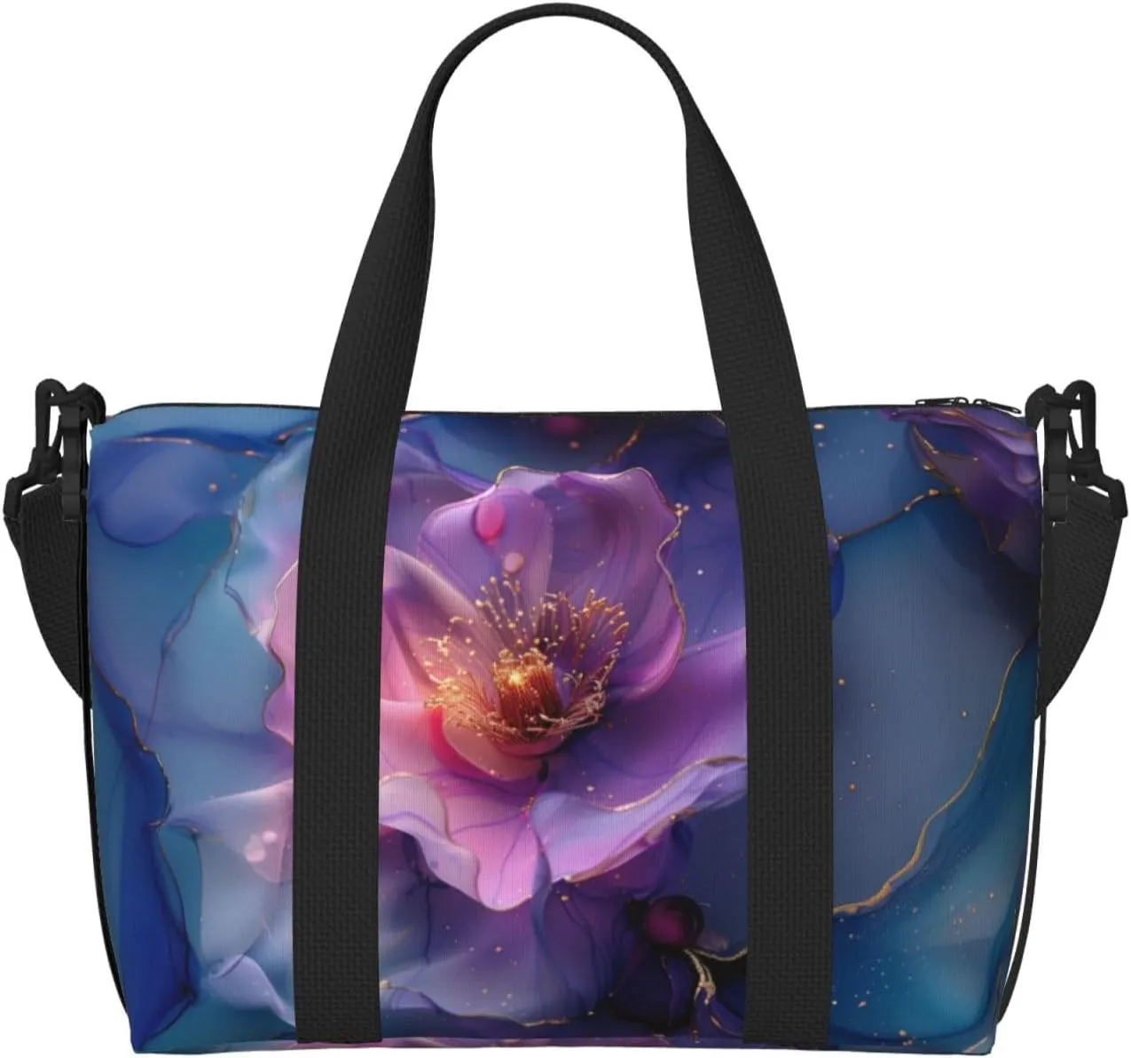 ink with a gold leading print Travel Duffel Bag, Sports Tote Gym Bag, Swim Pool Bag Large Shoulder Tote Bag for Beach Weekender