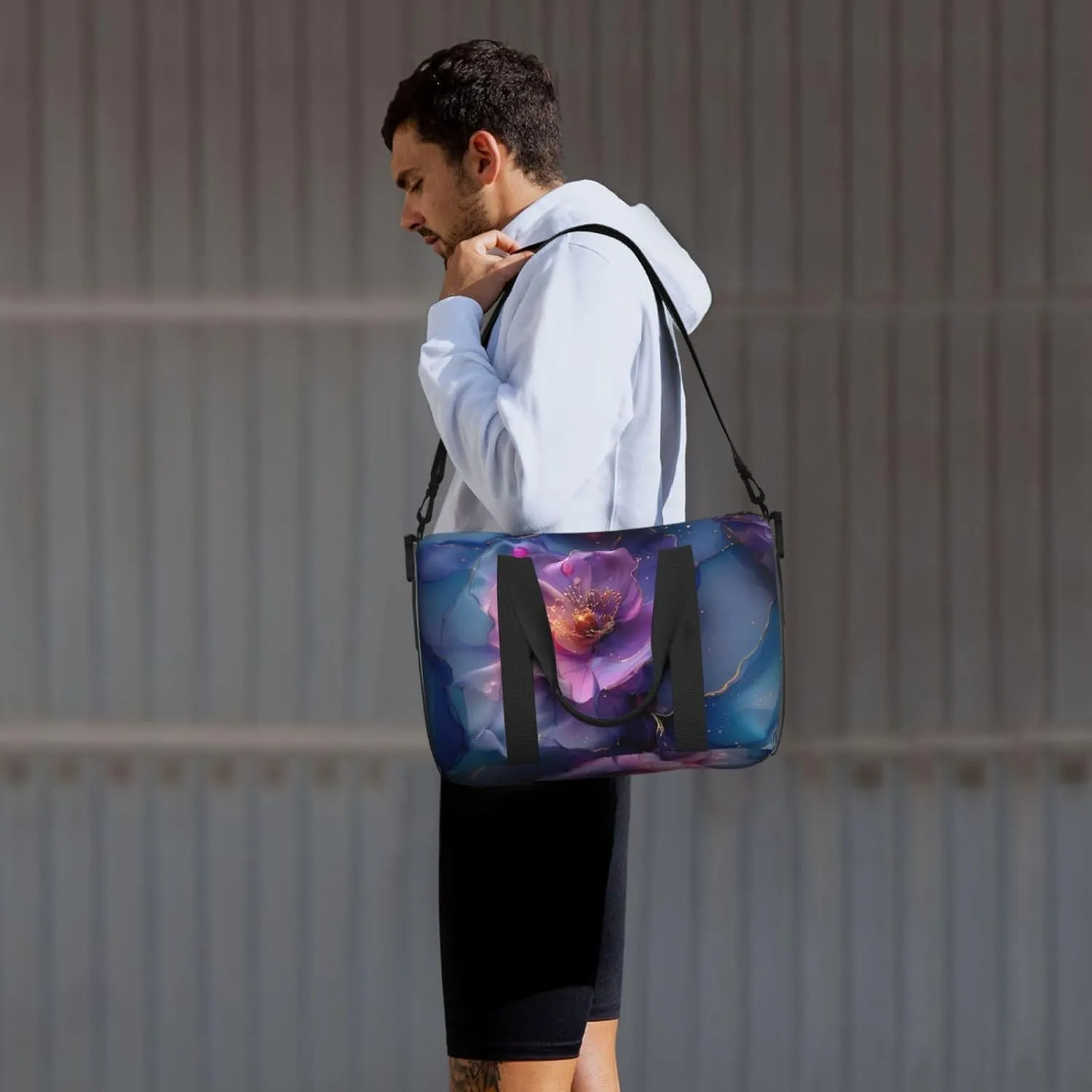 ink with a gold leading print Travel Duffel Bag, Sports Tote Gym Bag, Swim Pool Bag Large Shoulder Tote Bag for Beach Weekender