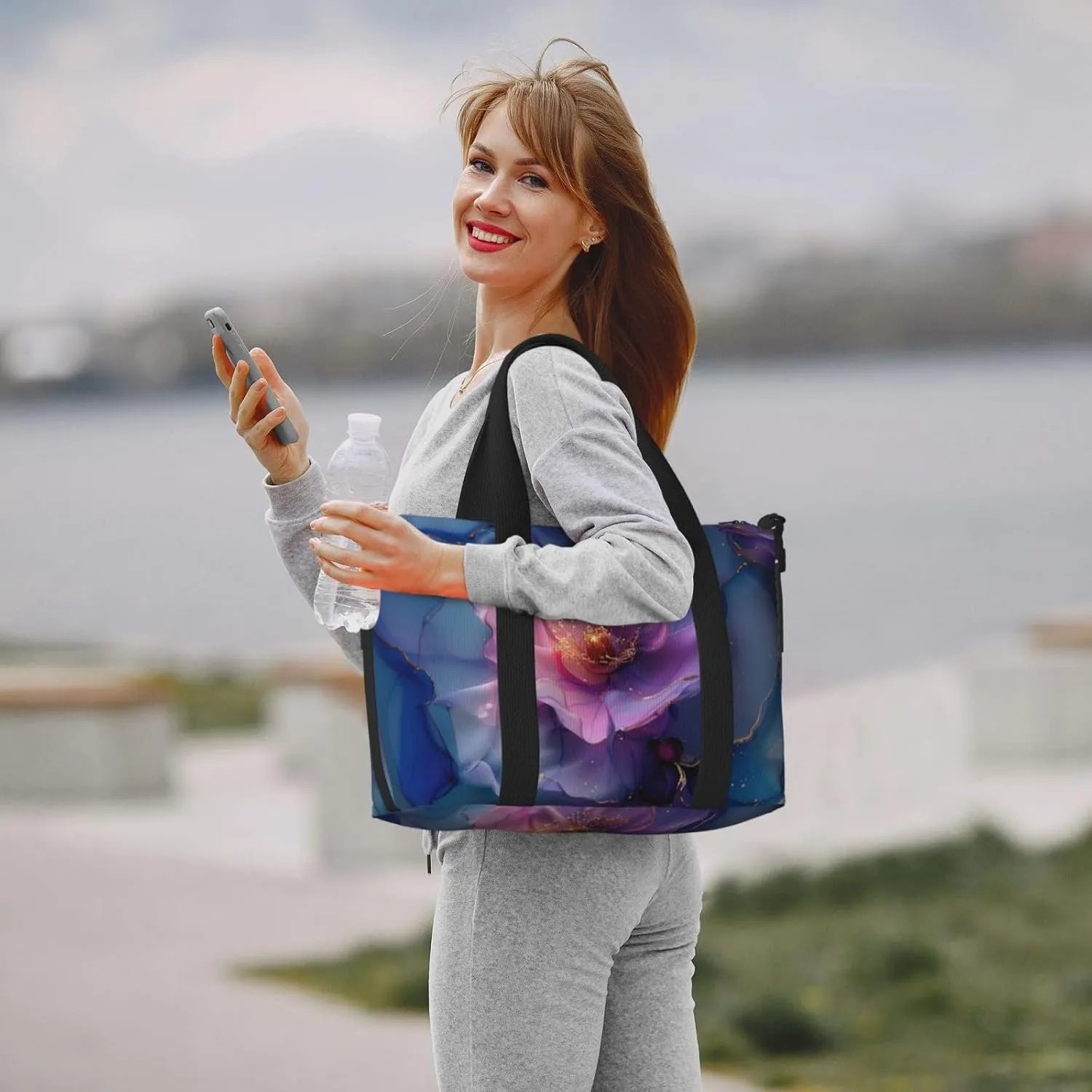 ink with a gold leading print Travel Duffel Bag, Sports Tote Gym Bag, Swim Pool Bag Large Shoulder Tote Bag for Beach Weekender