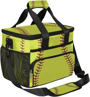 Insulated Cooler Lunch Bag Sport Softball Yellow Baseball Lunch Box Leakproof Large Tote Bag Reusable for Women Men Picnic Travel (15L)