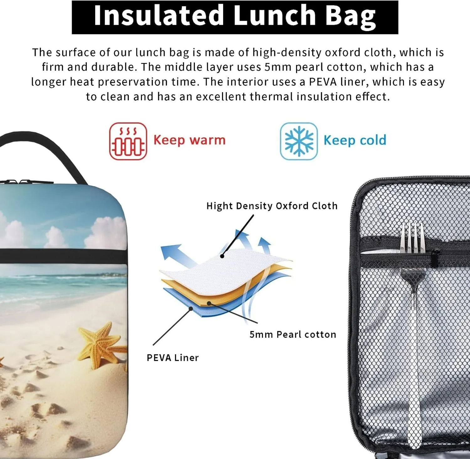 Insulated Lunch Bag Beach Theme Lunch Box Lunch Bag for Women Lunch Tote Bags Reusable Lunchbox
