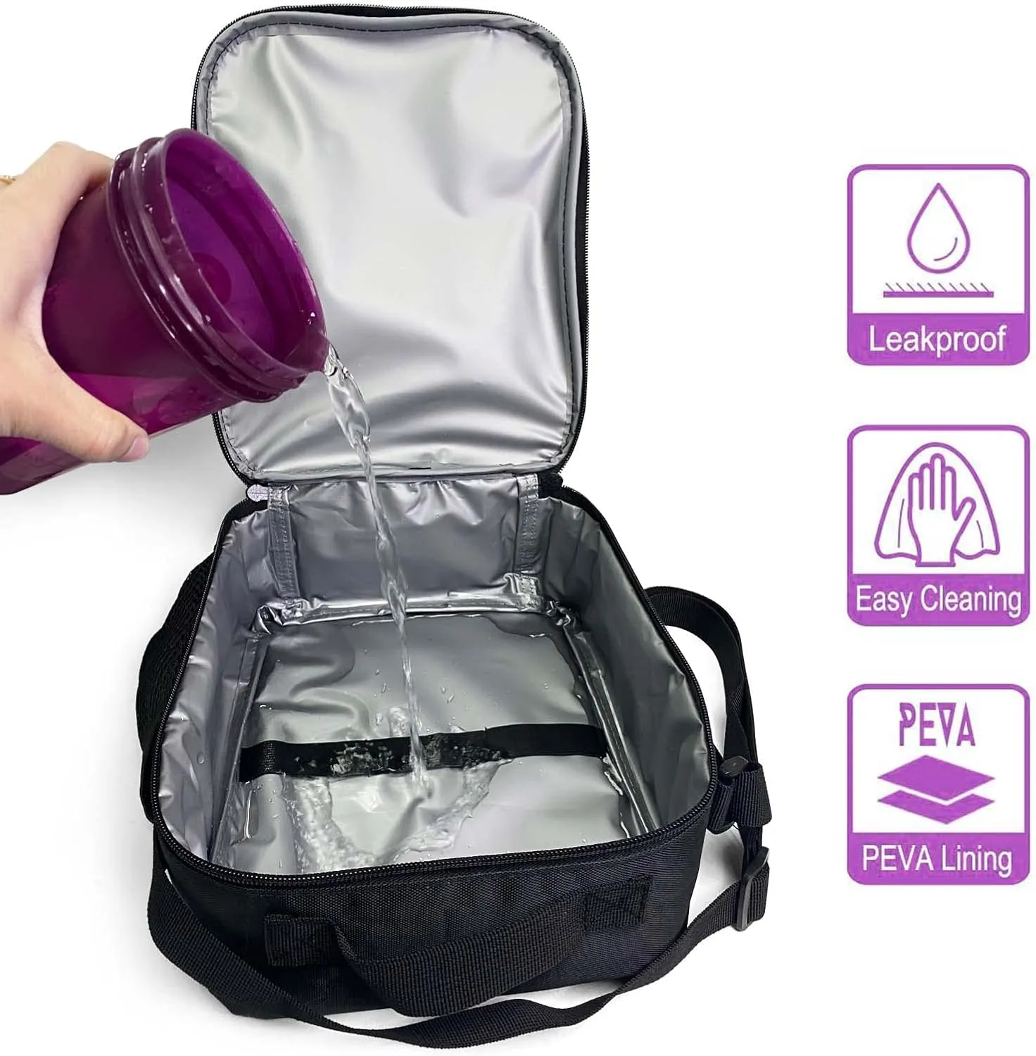 Insulated Lunch Bag for Girls&Boys, Kids Lunch Box, Soccer Lunch Bag with Shoulder Strap, School Bento Lunch Box for Kids Toddlers Teens, Black White Football Reusable Cooler Thermal Meal Tote Kit