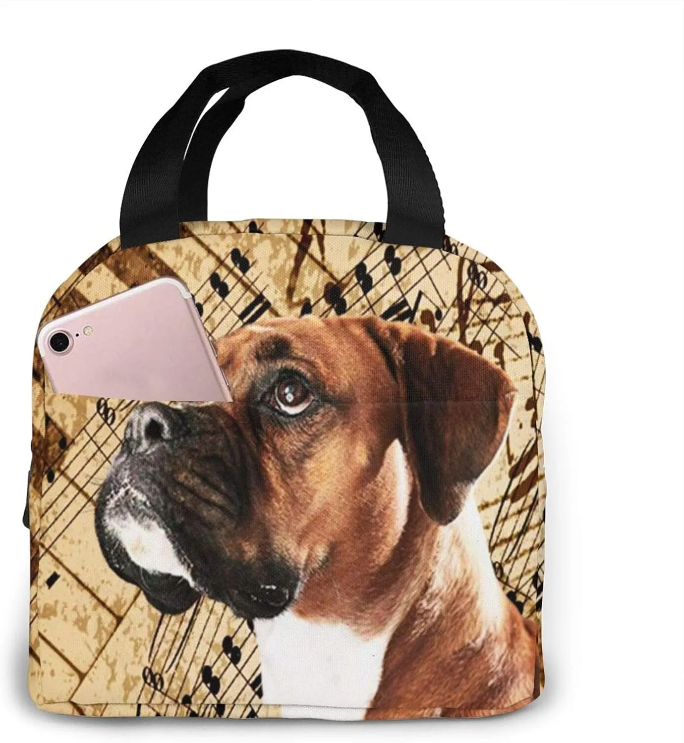 Insulated Lunch Bag for Women Men Boys Girls Lovely Boxer Dog Music Notes Piano, Reusable Lunch Box Tote Organizer Cooler Bag Container for School Work Travel Picnic