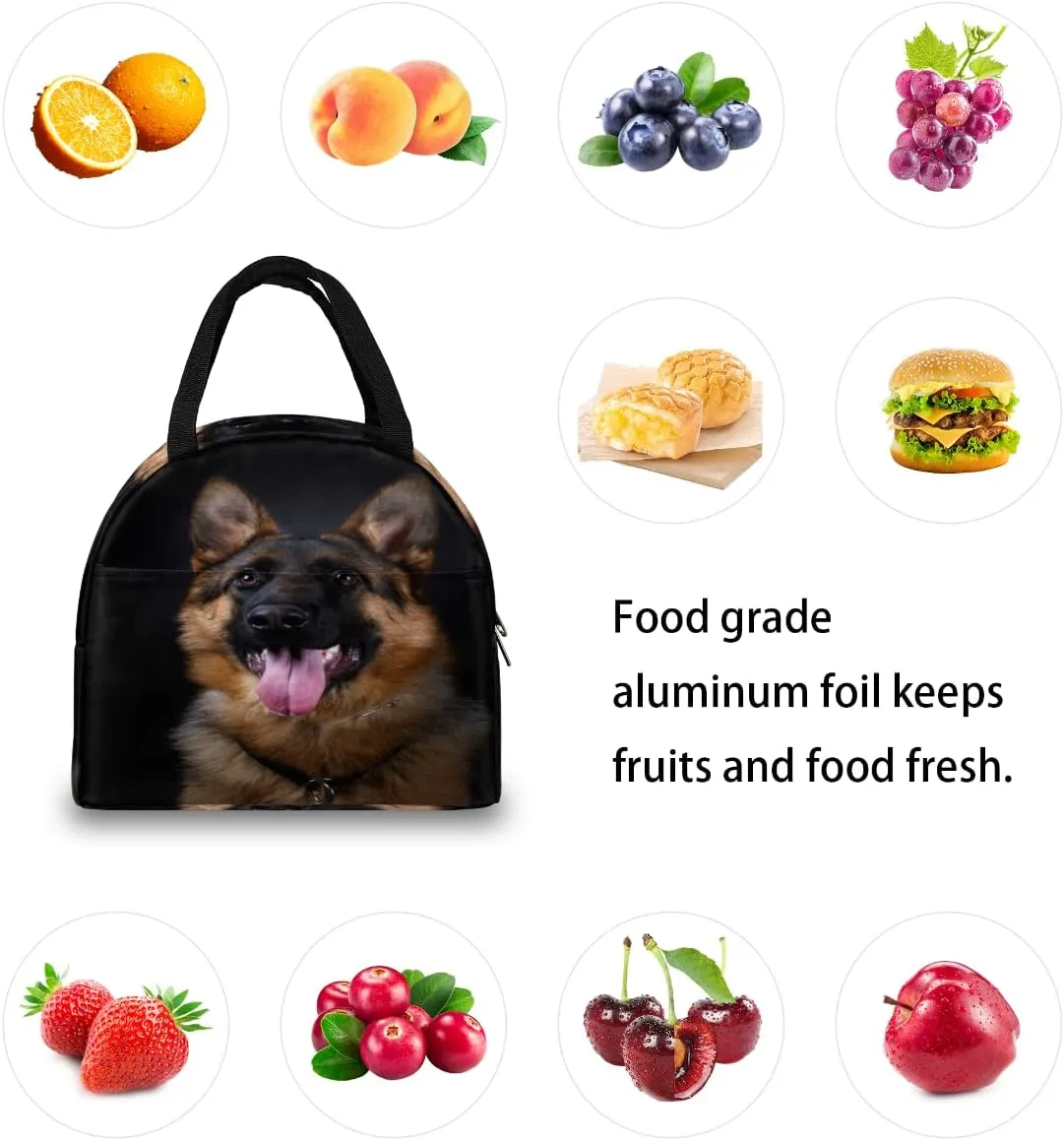 Insulated Lunch Bag for Women Men Dog German Shepherd Waterproof Thermal Tote Bag Reusable Lunch Box Container Lunch Holder Leakproof Lunch Cooler Bag Picnic Travel Work