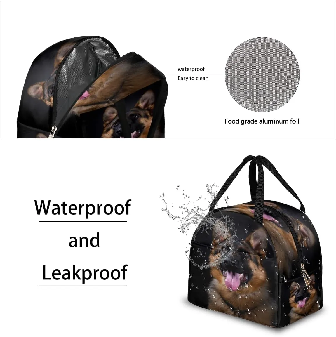 Insulated Lunch Bag for Women Men Dog German Shepherd Waterproof Thermal Tote Bag Reusable Lunch Box Container Lunch Holder Leakproof Lunch Cooler Bag Picnic Travel Work