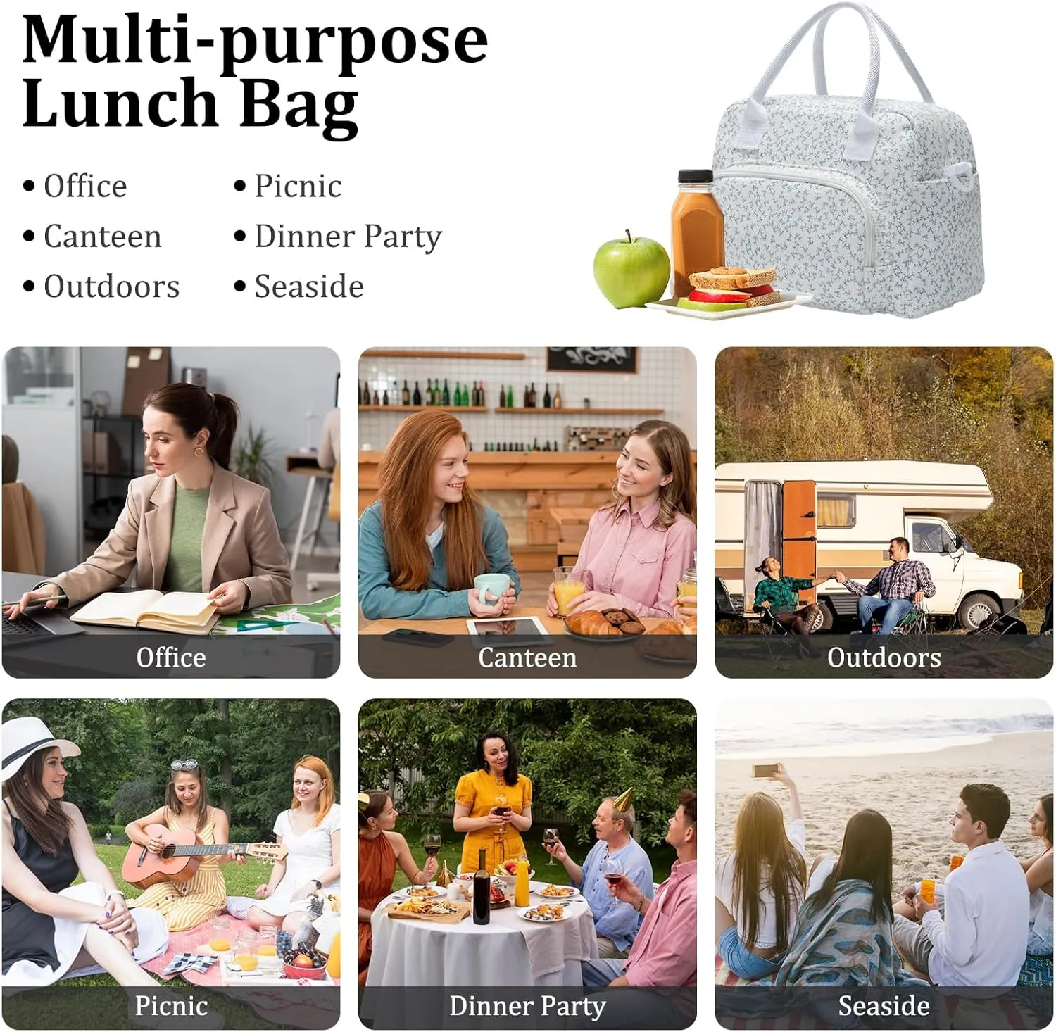 Insulated Lunch Bag for Women Men Large Reusable Lunch Box Adult Leakproof Portable Cooler Tote Bags for Work Picnic (lavender)