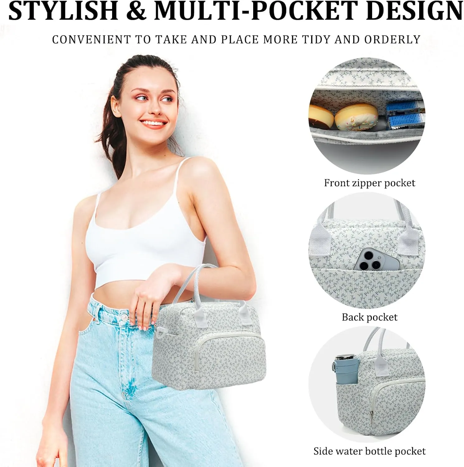 Insulated Lunch Bag for Women Men Large Reusable Lunch Box Adult Leakproof Portable Cooler Tote Bags for Work Picnic (lavender)