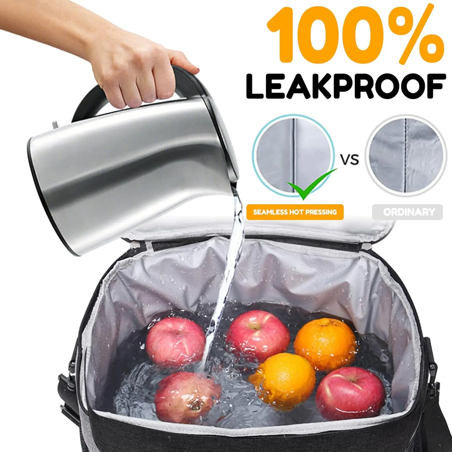 Insulated Lunch Bag for Women/Men, Leakproof Lunch Cooler Bag with Adjustable Shoulder Strap, 4 Pockets, Ideal for Work, Picnic, Travel, School - Medium, Black, 9.4"x 6.6"x 7.8", 8.2L