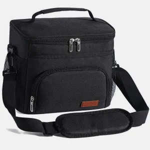 Insulated Lunch Bag for Women/Men, Leakproof Lunch Cooler Bag with Adjustable Shoulder Strap, 4 Pockets, Ideal for Work, Picnic, Travel, School - Medium, Black, 9.4"x 6.6"x 7.8", 8.2L