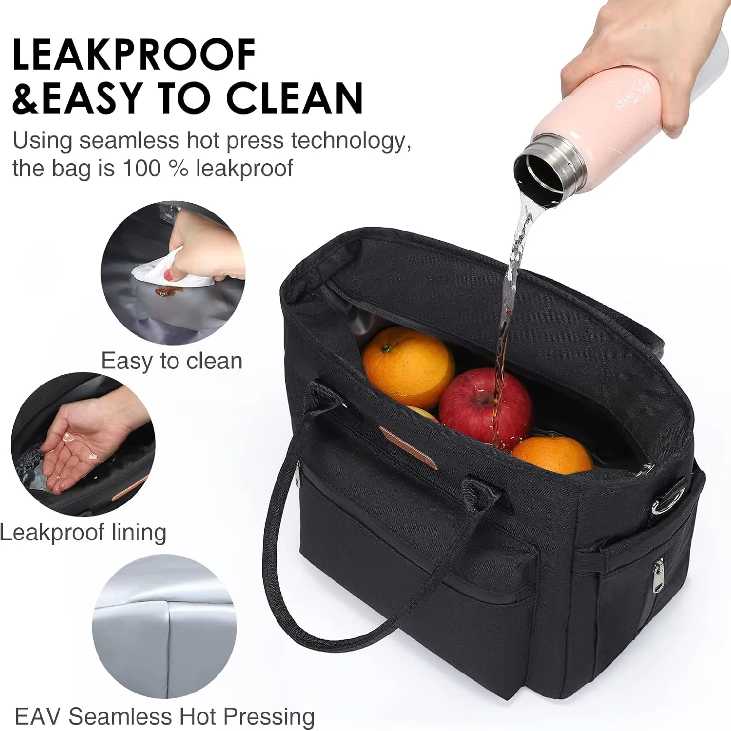 Insulated Lunch Bag for Women/Men,LeakProof Adult Lunch Box,Large Lunch Tote Bag with Removable Shoulder Strap,Portable Reusable Lunch Cooler Bag for Office Work Picnic Beach