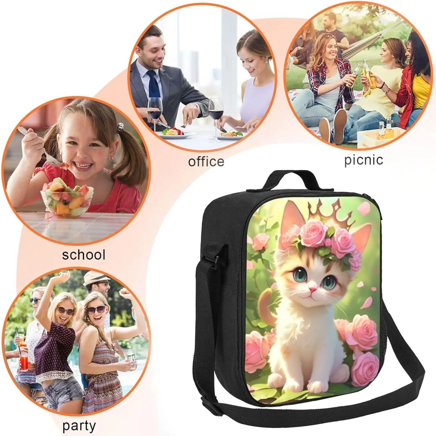 Insulated Lunch Bag, Reusable Portable Lunch Box With Shoulder Strap, Cat Lunch Bag, Funny Cute Bento Lunchbox Cooler Thermal Meal Tote Kit