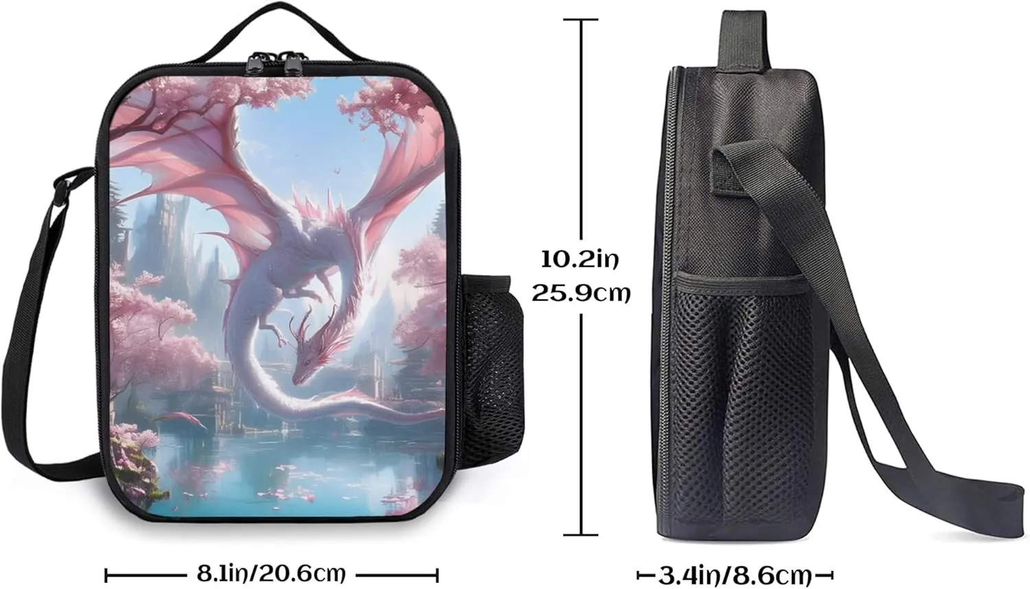 Insulated Lunch Bag, Reusable Portable Lunch Box With Shoulder Strap, Dragon Lunch Bag, Funny Cute Bento Lunchbox Cooler Thermal Meal Tote Kit