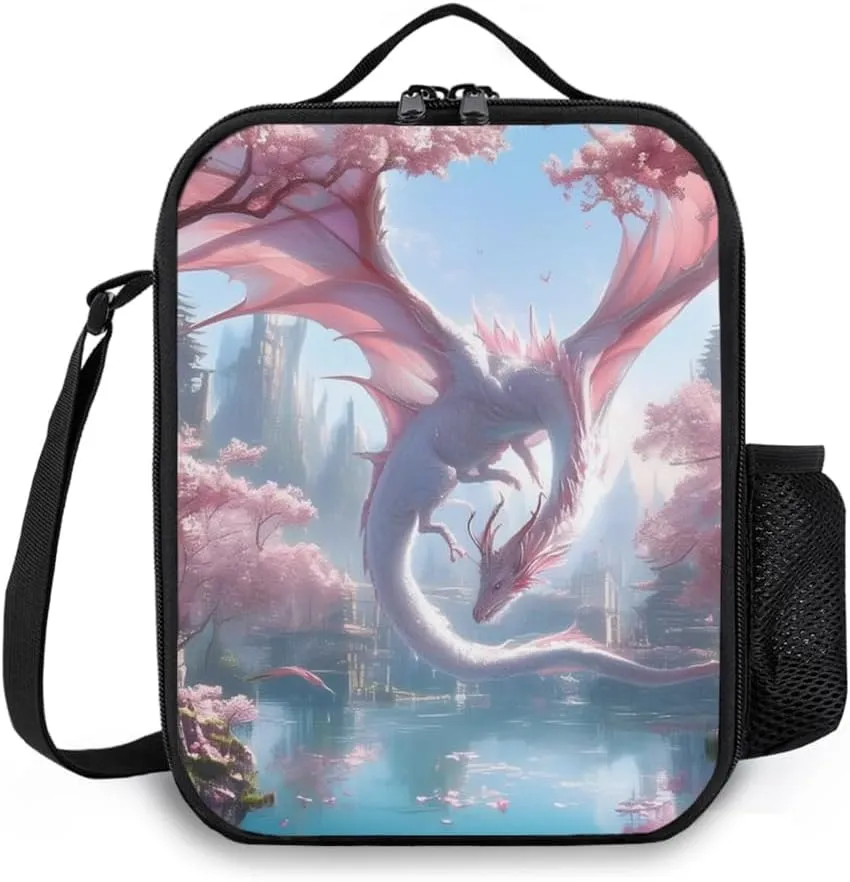 Insulated Lunch Bag, Reusable Portable Lunch Box With Shoulder Strap, Dragon Lunch Bag, Funny Cute Bento Lunchbox Cooler Thermal Meal Tote Kit