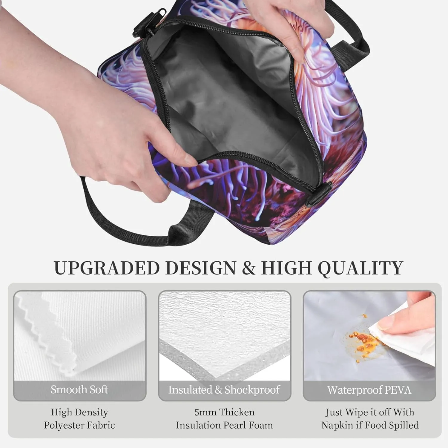 Insulated Lunch Bag Sea Anemone Lunch Box for Women Men Reusable Leakproof Cooler Bag for Office Travel Picnic