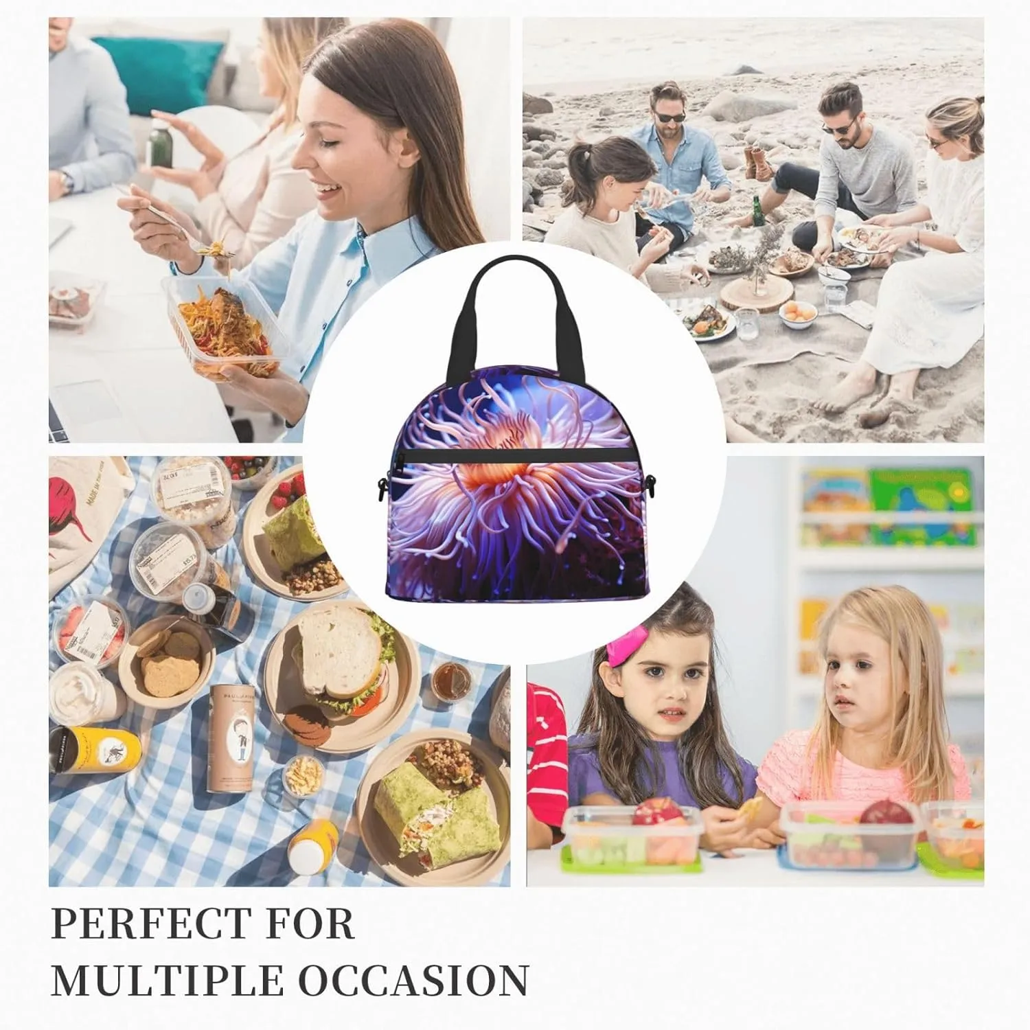 Insulated Lunch Bag Sea Anemone Lunch Box for Women Men Reusable Leakproof Cooler Bag for Office Travel Picnic