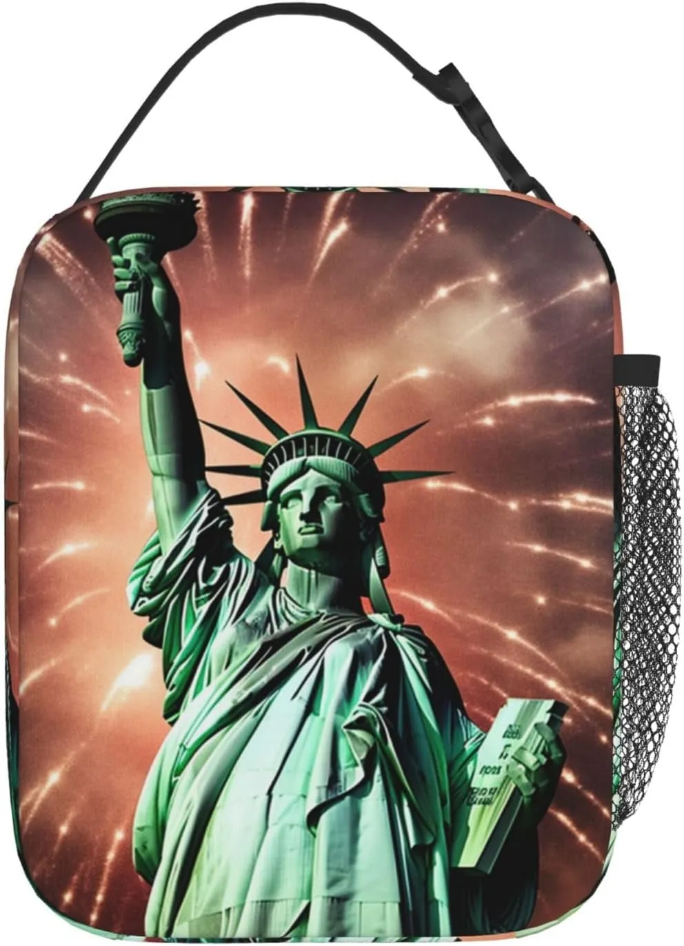 Insulated Lunch Bag Statue Liberty Flag Fireworks Lunch Box Lunch Bag for Women Lunch Tote Bags Reusable Lunchbox