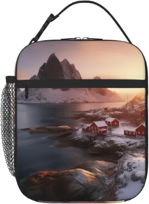 Insulated Lunch Bag Sunrise Over Hamnoy Lunch Box for Women Men Reusable Leakproof Lunch Cooler Tote Bag for Picnic Work