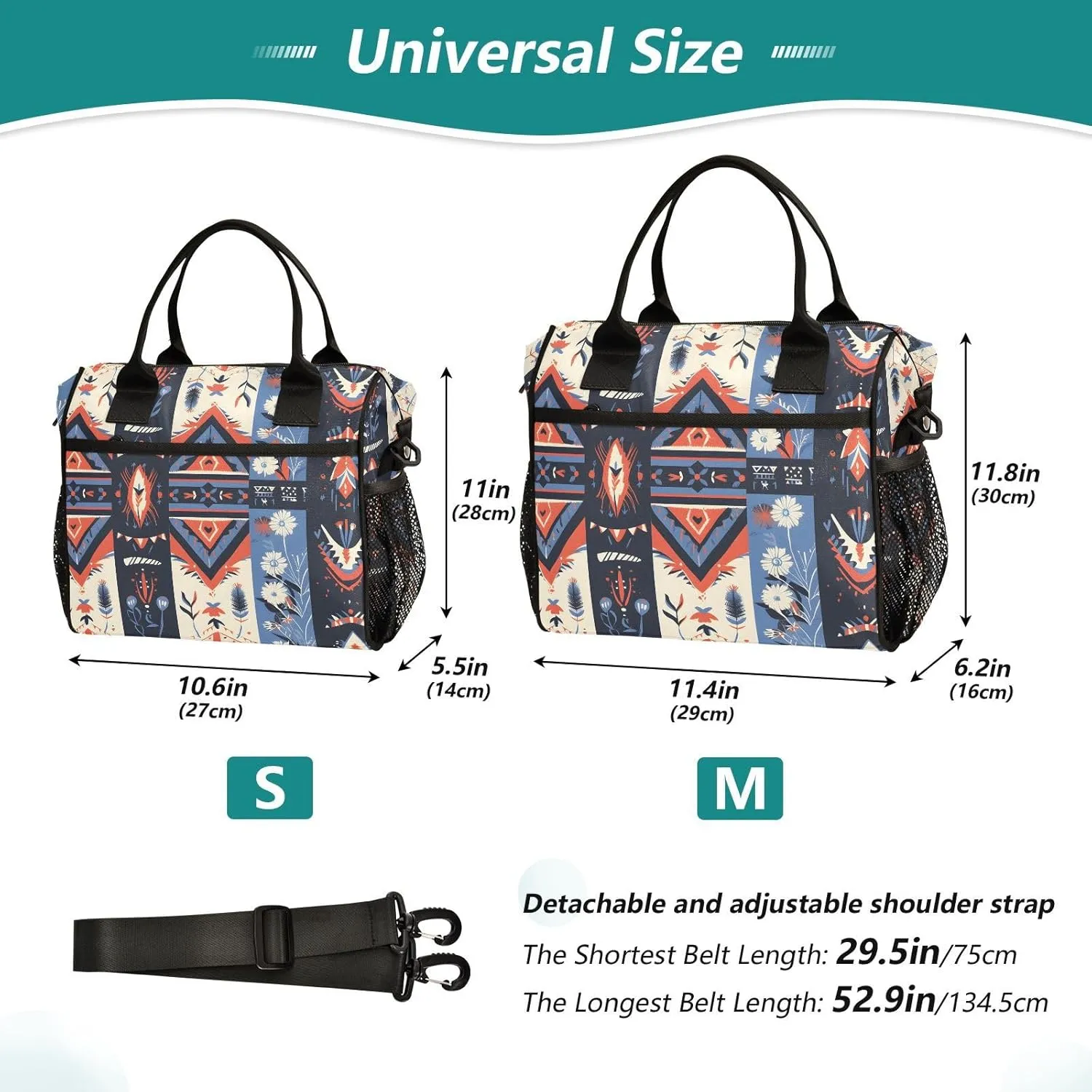 Insulated Lunch Bag Women - Patterned Blossom Rows Dandelion Lunch Box for Men, Leak Resistant, Adjustable Shoulder Strap, Durability Nylon, for Work, Travel, Outdoor Activities
