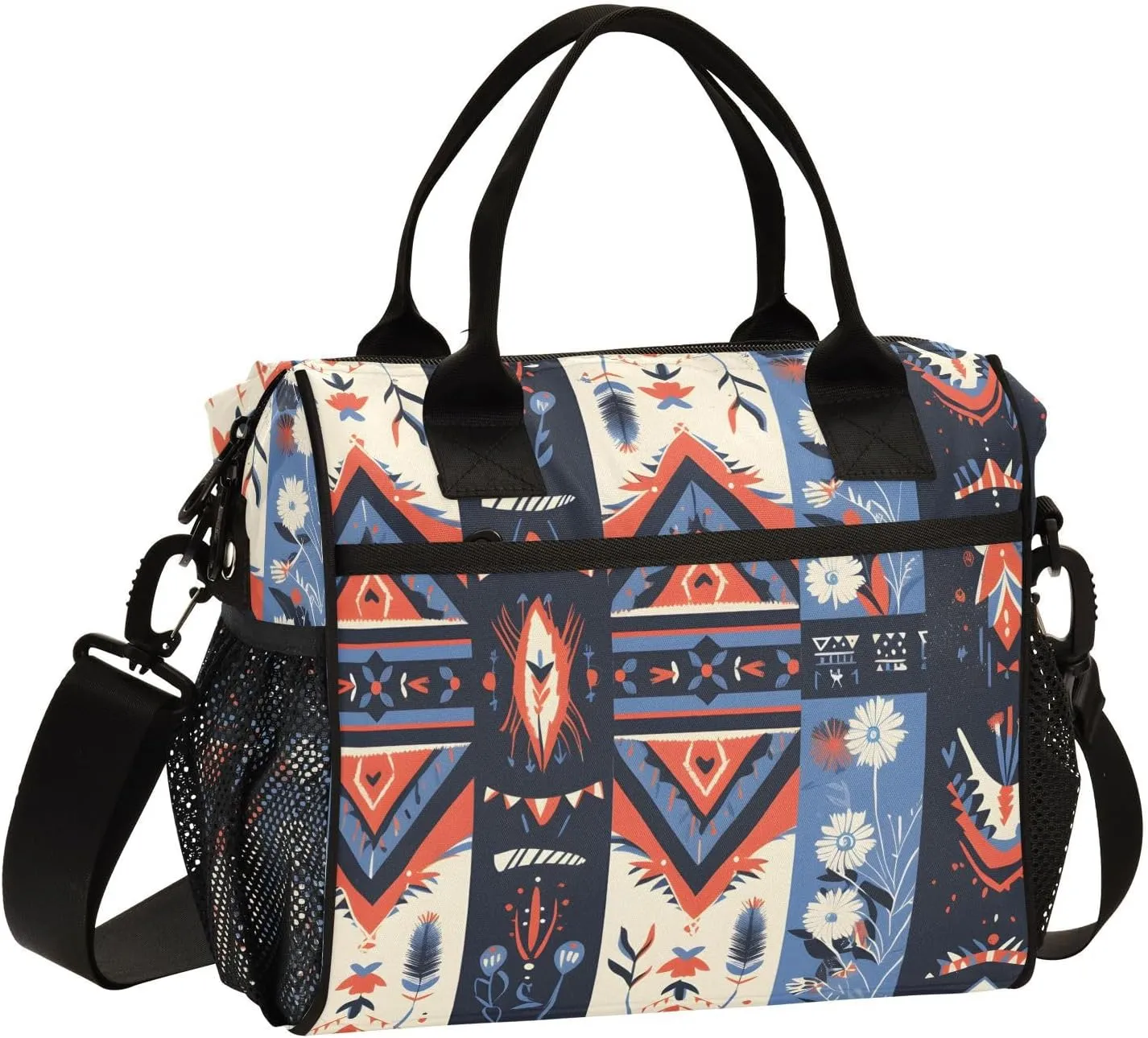 Insulated Lunch Bag Women - Patterned Blossom Rows Dandelion Lunch Box for Men, Leak Resistant, Adjustable Shoulder Strap, Durability Nylon, for Work, Travel, Outdoor Activities