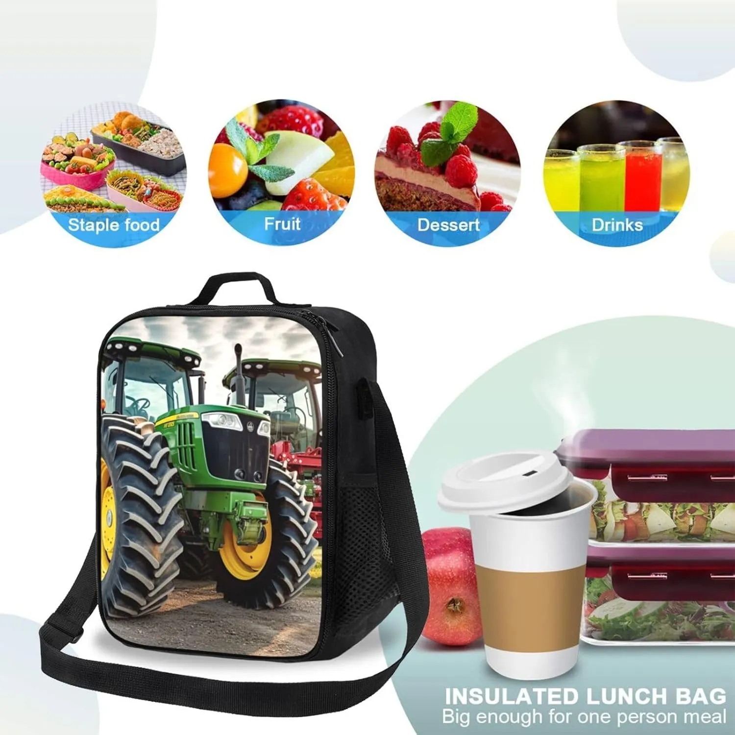 Insulated Lunch Bags for Women agricultural machinery Reusable Lunch Boxes Waterproof Shoulder Bag Lunch Cooler Bag for Work
