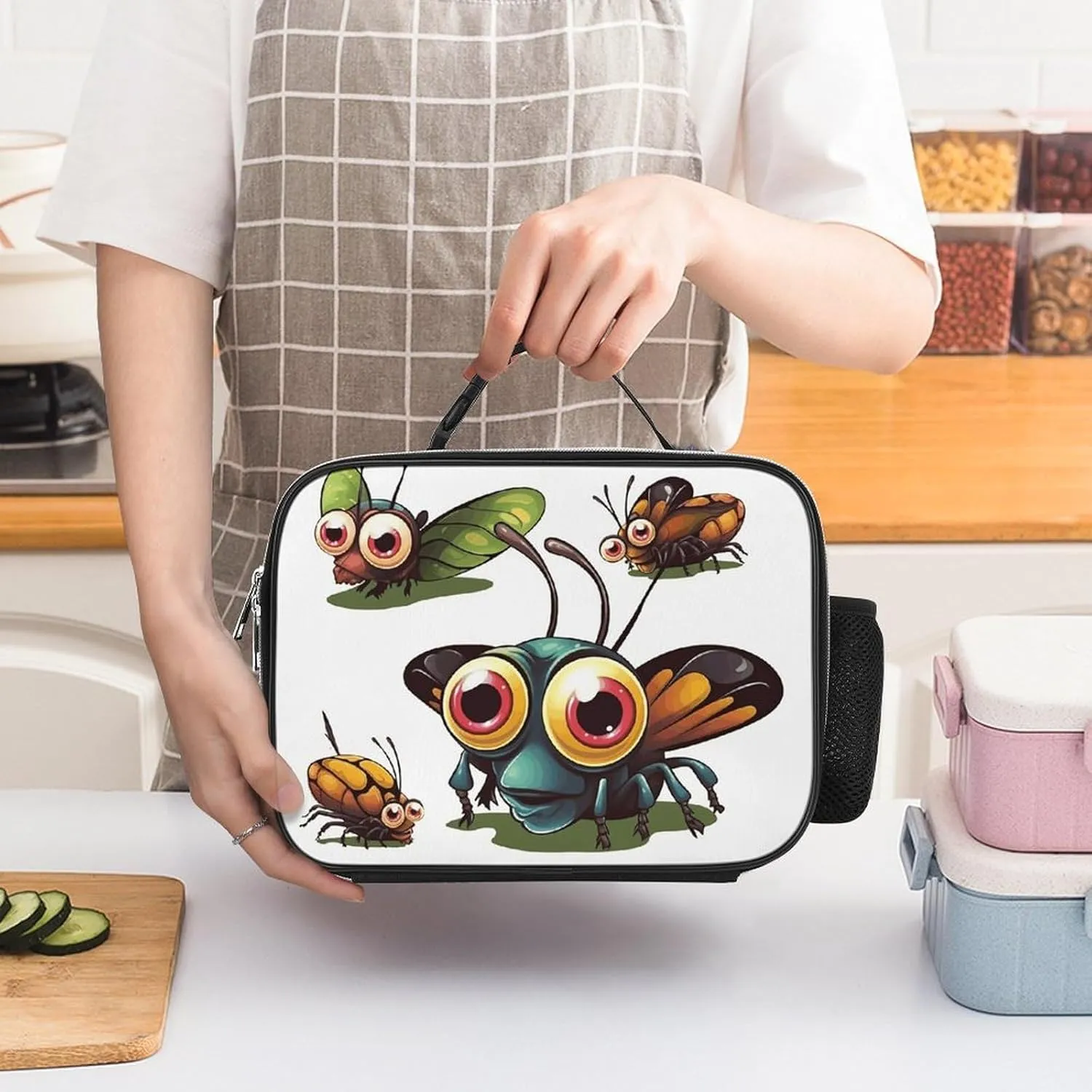 Insulated Lunch Bags for Women Cartoon Insect Reusable Lunch Boxes Waterproof Shoulder Bag Lunch Cooler Bag for Work
